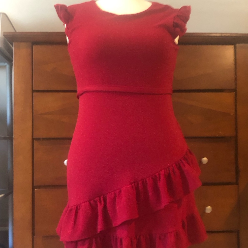 Us Angels Red Sparkle Ruffle Knit Dress